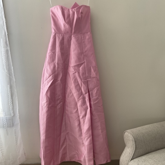 ALFRED SUNG Strapless A-Line Modern Bow Pockets Satin Pink Maxi Dress NWT size 0 - Picture 4 of 15